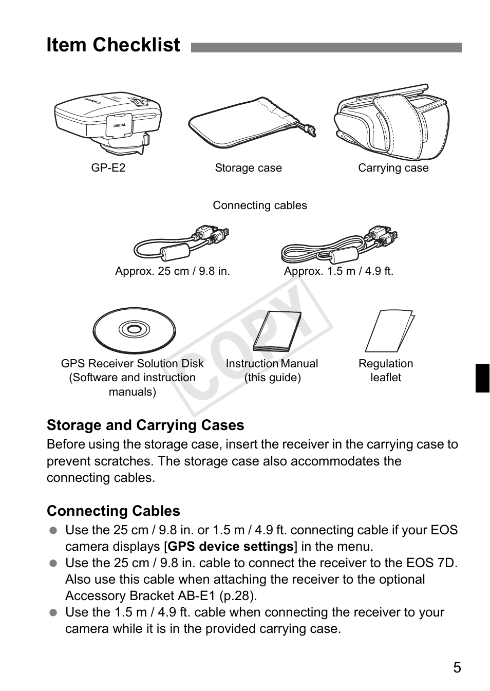 Cop y, Item checklist | Canon GPS RECEIVER GP-E2 User Manual | Page 39 / 292