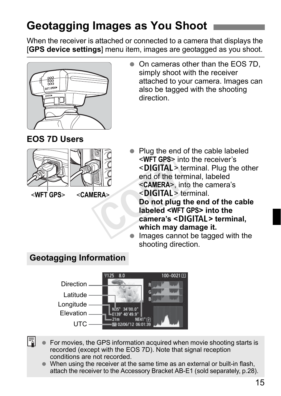 Cop y, Geotagging images as you shoot | Canon GPS RECEIVER GP-E2 User Manual | Page 49 / 292