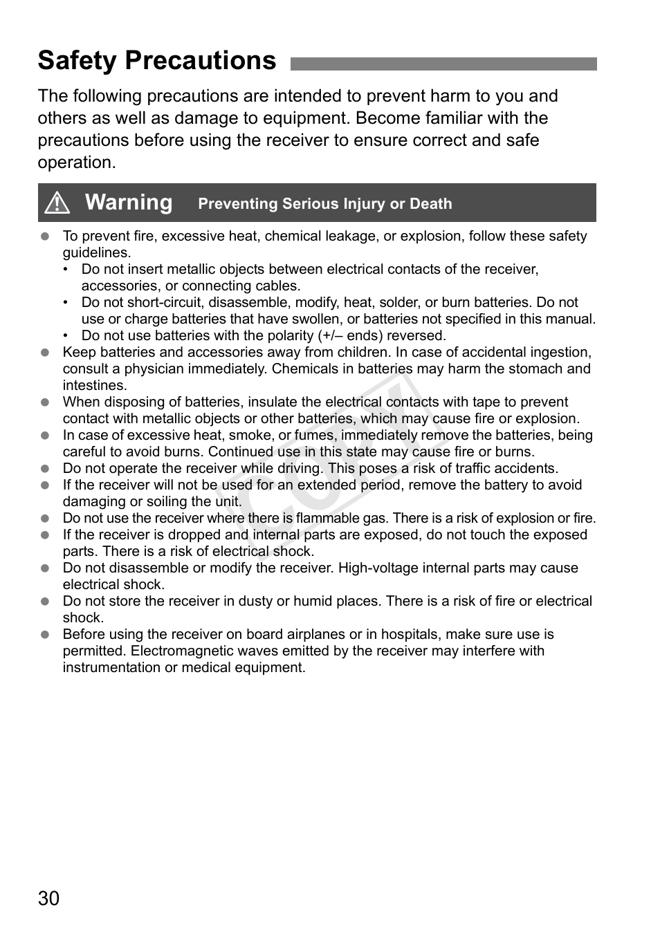 Cop y, Safety precautions | Canon GPS RECEIVER GP-E2 User Manual | Page 64 / 292