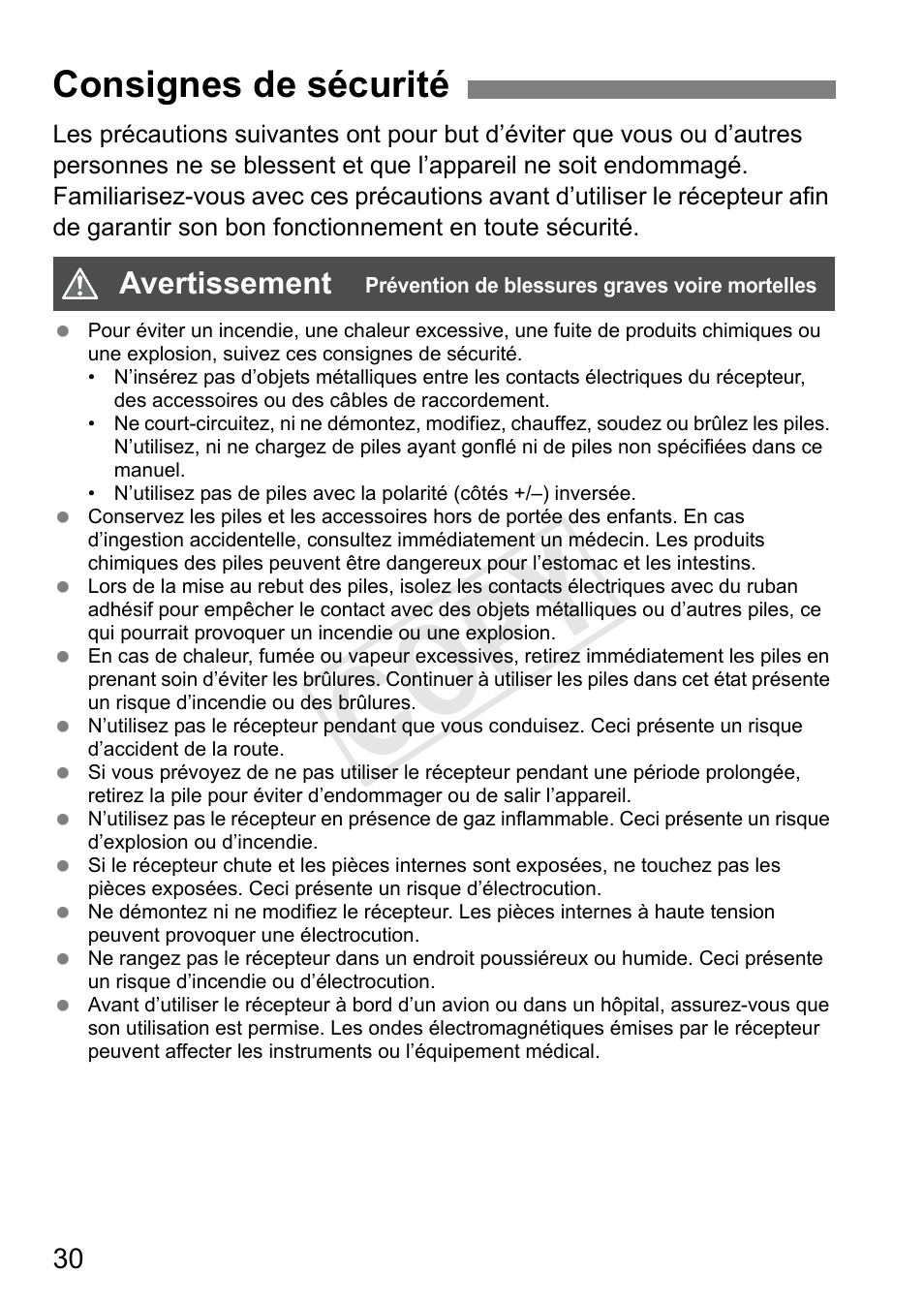 Cop y, Consignes de sécurité | Canon GPS RECEIVER GP-E2 User Manual | Page 96 / 292