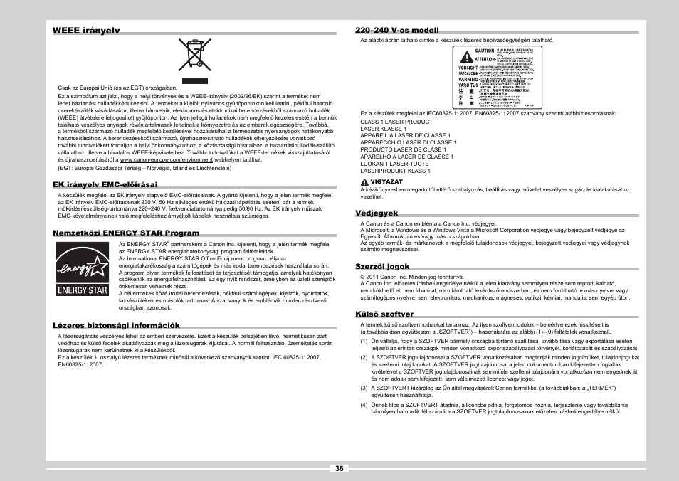 Weee irányelv | Canon MF3010 User Manual | Page 114 / 248