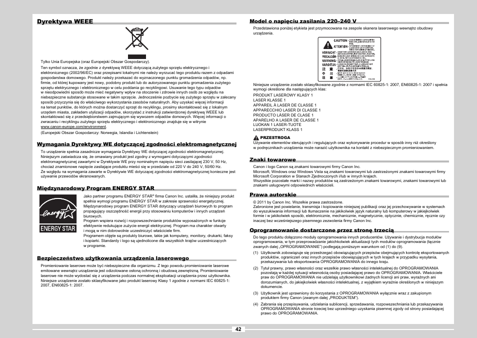 Dyrektywa weee | Canon MF3010 User Manual | Page 120 / 248