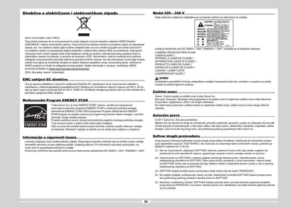 Direktiva o električnom i elektroničkom otpadu | Canon MF3010 User Manual | Page 132 / 248