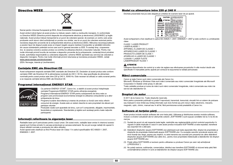 Directiva weee | Canon MF3010 User Manual | Page 138 / 248