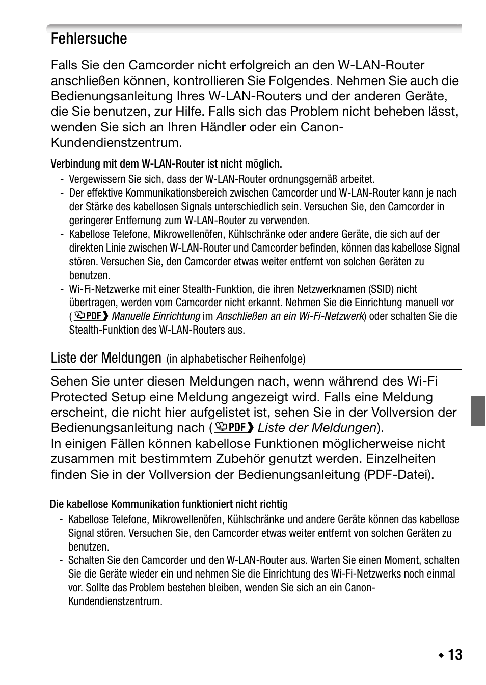 Fehlersuche, Liste der meldungen | Canon LEGRIA HF M56 User Manual | Page 57 / 110