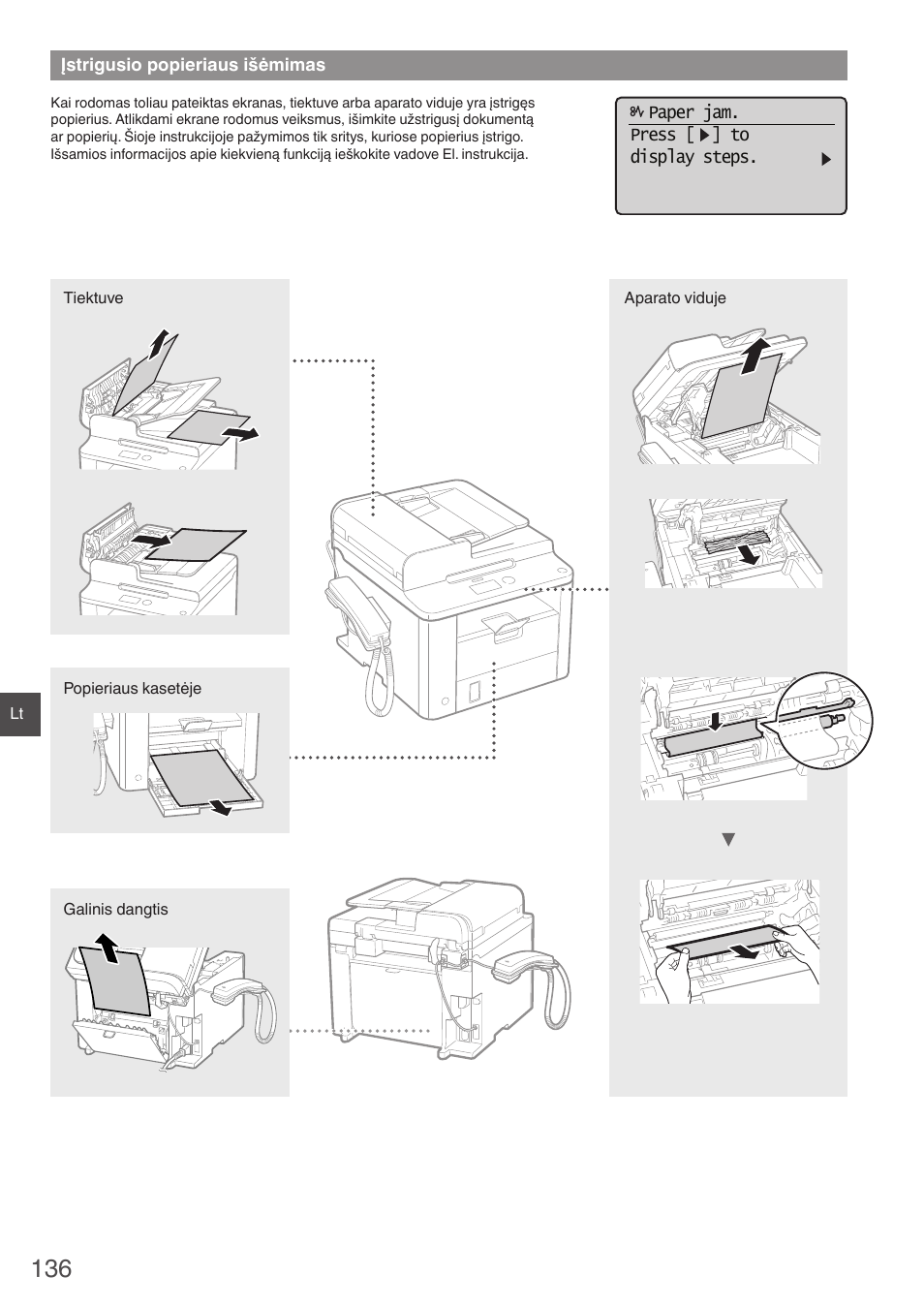 Įstrigusio popieriaus išėmimas | Canon i-SENSYS FAX-L410 User Manual | Page 136 / 236