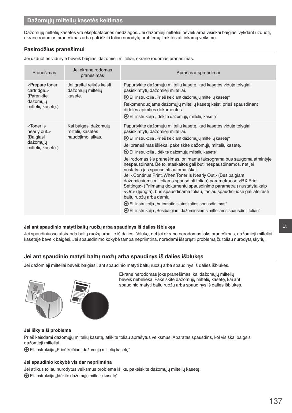 Dažomųjų miltelių kasetės keitimas | Canon i-SENSYS FAX-L410 User Manual | Page 137 / 236