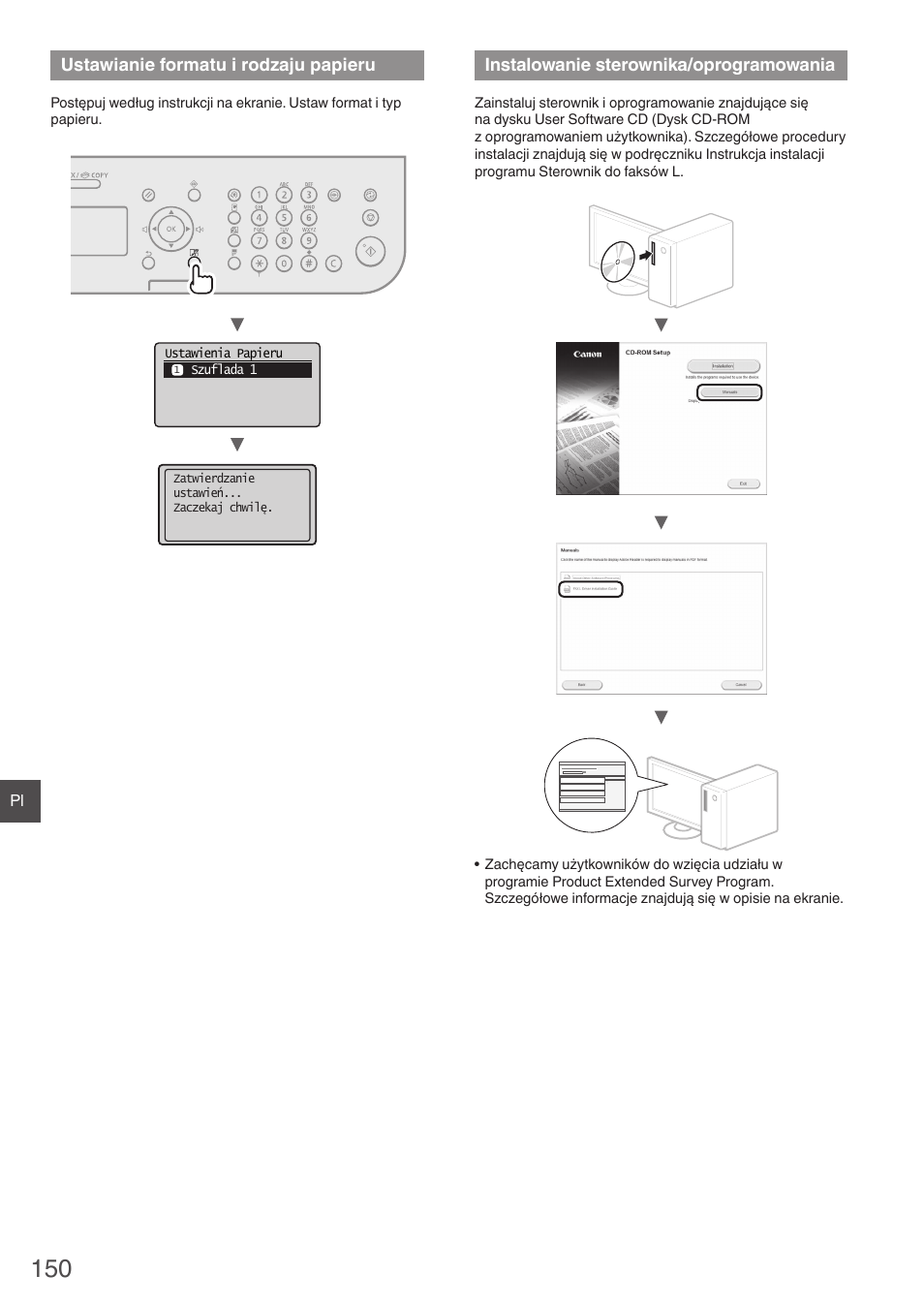 Ustawianie formatu i rodzaju papieru, Instalowanie, Sterownika/oprogramowania | Canon i-SENSYS FAX-L410 User Manual | Page 150 / 236