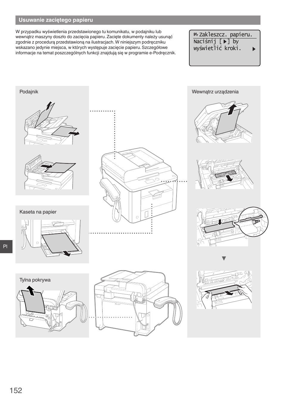 Usuwanie zaciętego papieru | Canon i-SENSYS FAX-L410 User Manual | Page 152 / 236