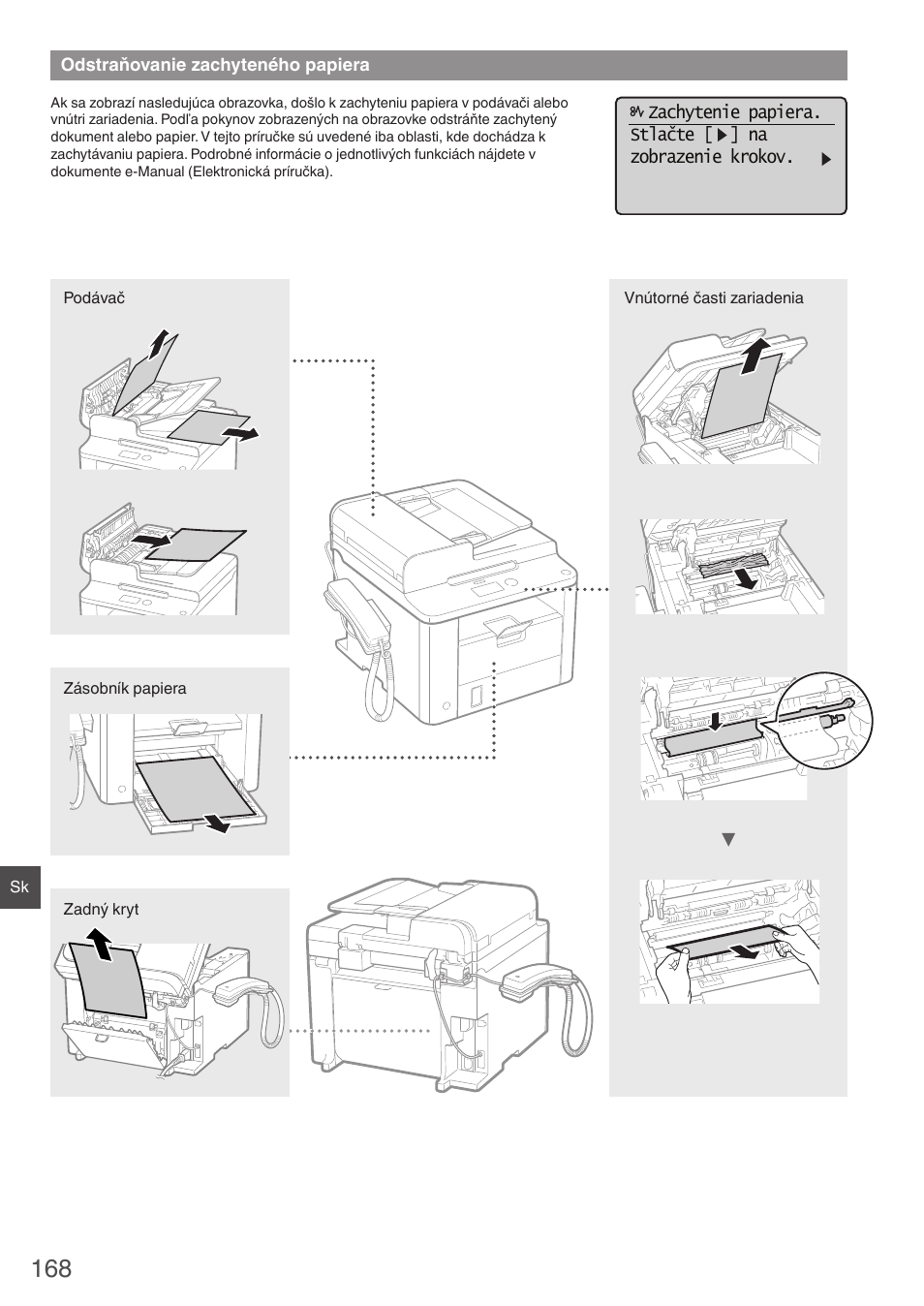 Odstraňovanie zachyteného papiera | Canon i-SENSYS FAX-L410 User Manual | Page 168 / 236