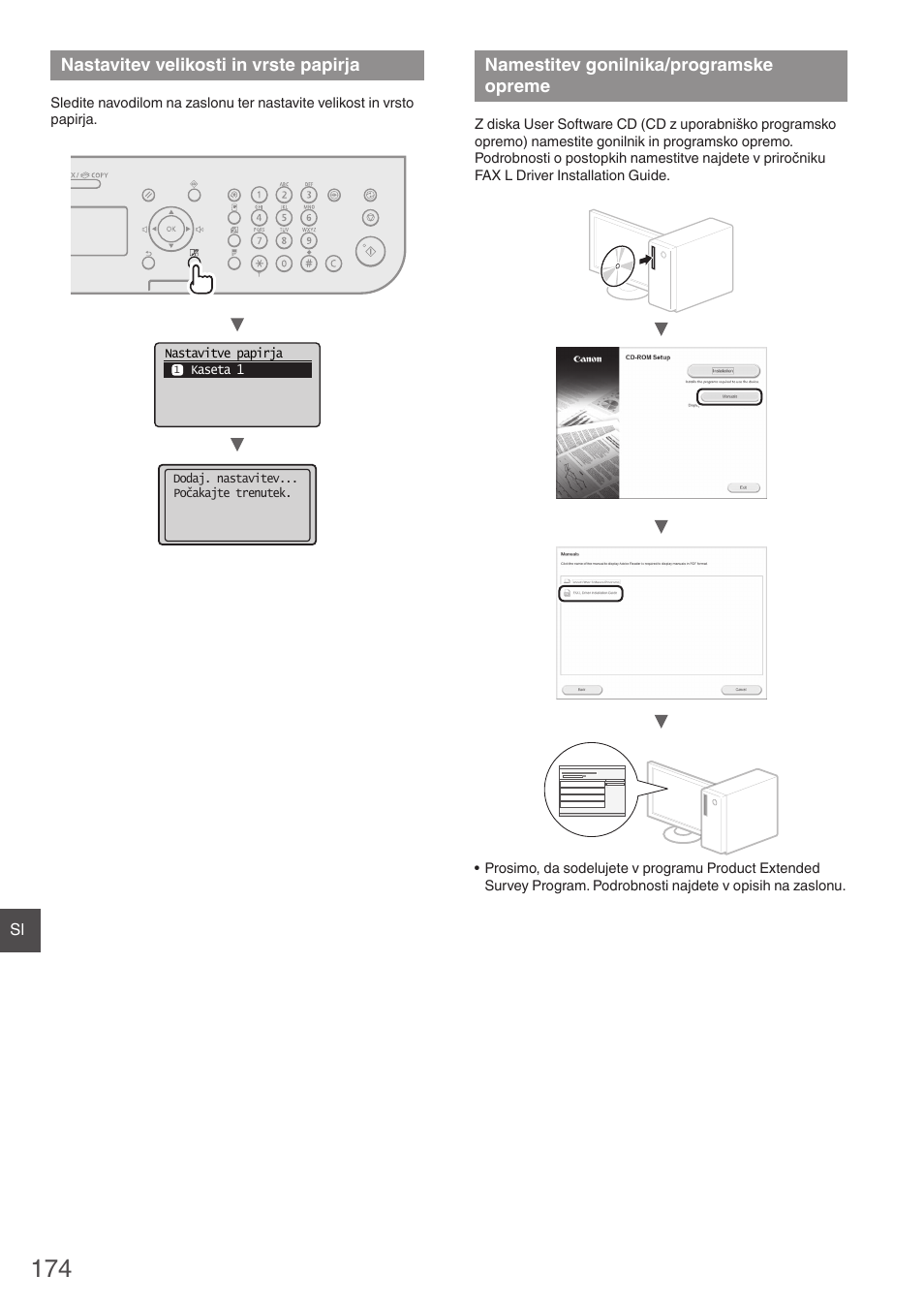 Nastavitev velikosti in vrste papirja, Namestitev gonilnika/programske, Opreme | Canon i-SENSYS FAX-L410 User Manual | Page 174 / 236