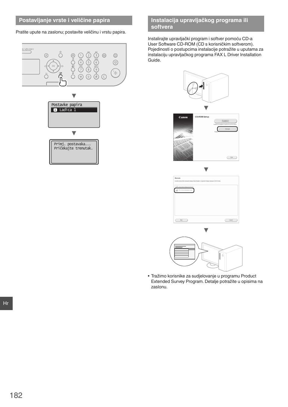 Postavljanje vrste i veličine papira, Instalacija upravljačkog programa, Ili softvera | Canon i-SENSYS FAX-L410 User Manual | Page 182 / 236