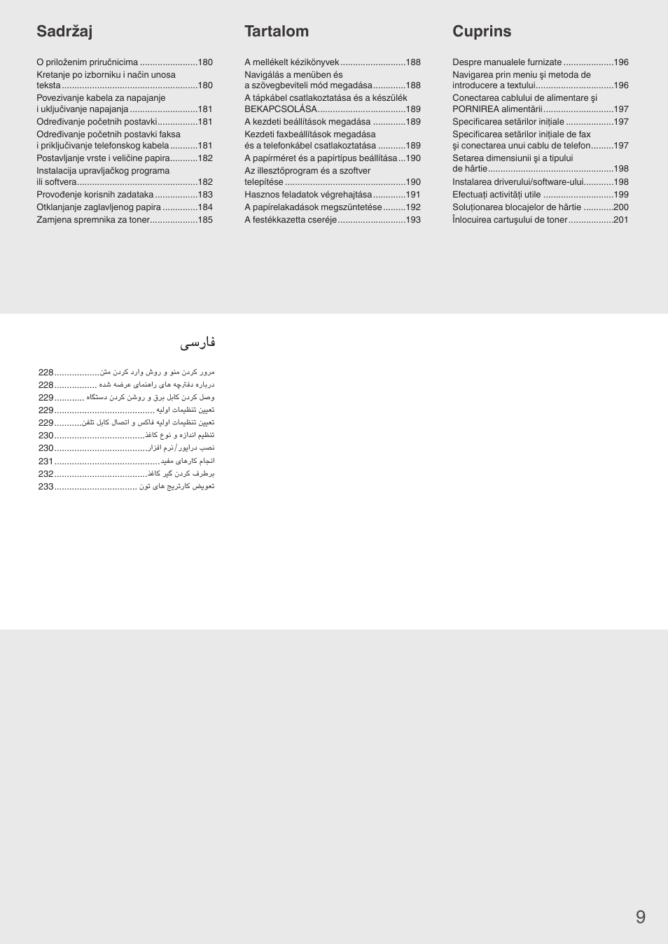 Cuprins tartalom sadržaj | Canon i-SENSYS FAX-L410 User Manual | Page 9 / 236