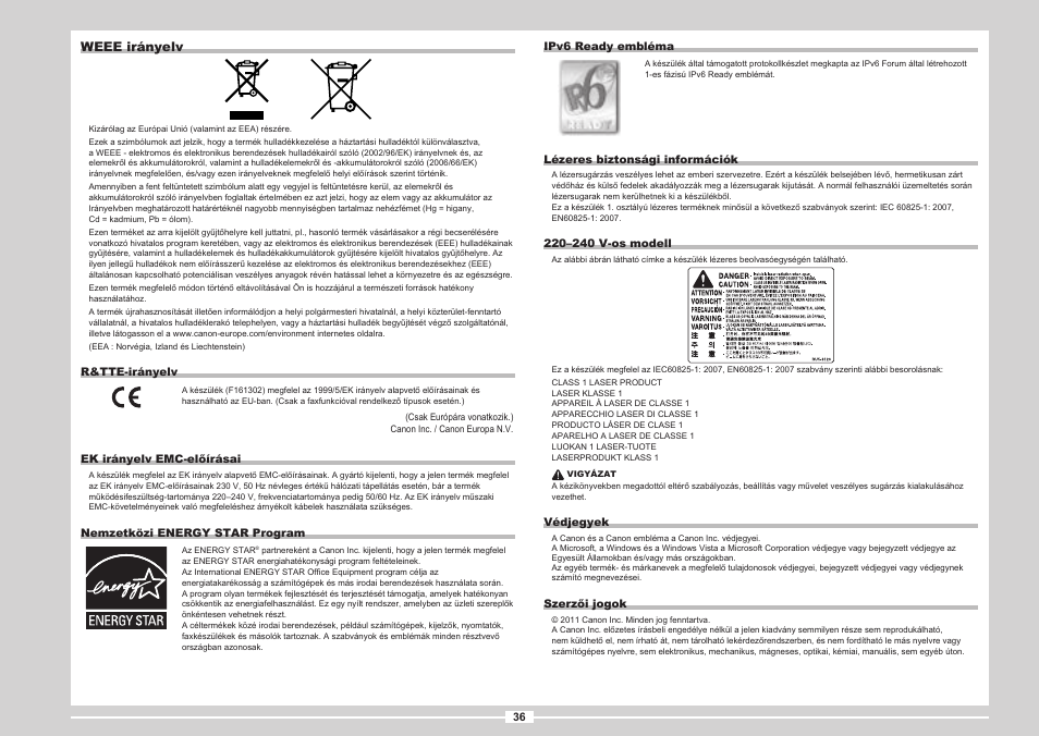 Weee irányelv | Canon i-SENSYS MF5980dw User Manual | Page 154 / 288