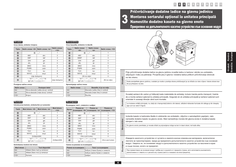 Pričvršćivanje dodatne ladice na glavnu jedinicu, Namestite dodatno kaseto na glavno enoto, Str .4 | P .4 | Canon i-SENSYS MF5980dw User Manual | Page 43 / 288