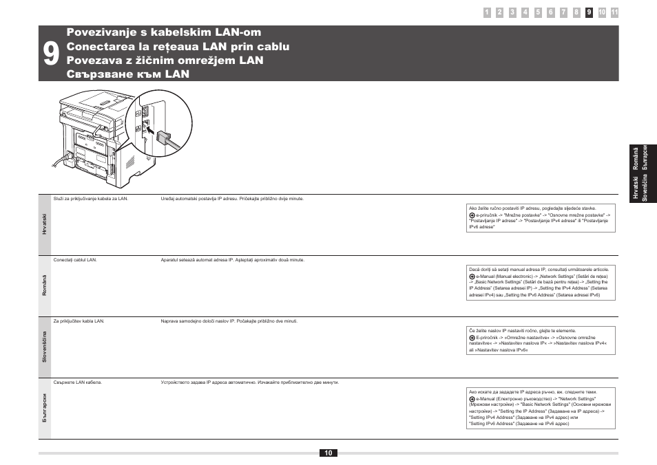 Povezivanje s kabelskim lan-om, Povezava z žičnim omrežjem lan, Conectarea la reţeaua lan prin cablu | Свързване към lan, 9 „conectarea la reţeaua lan prin cablu” (p.10), 9 „conectarea la reţeaua lan prin cablu" (p.10) | Canon i-SENSYS MF5980dw User Manual | Page 49 / 288