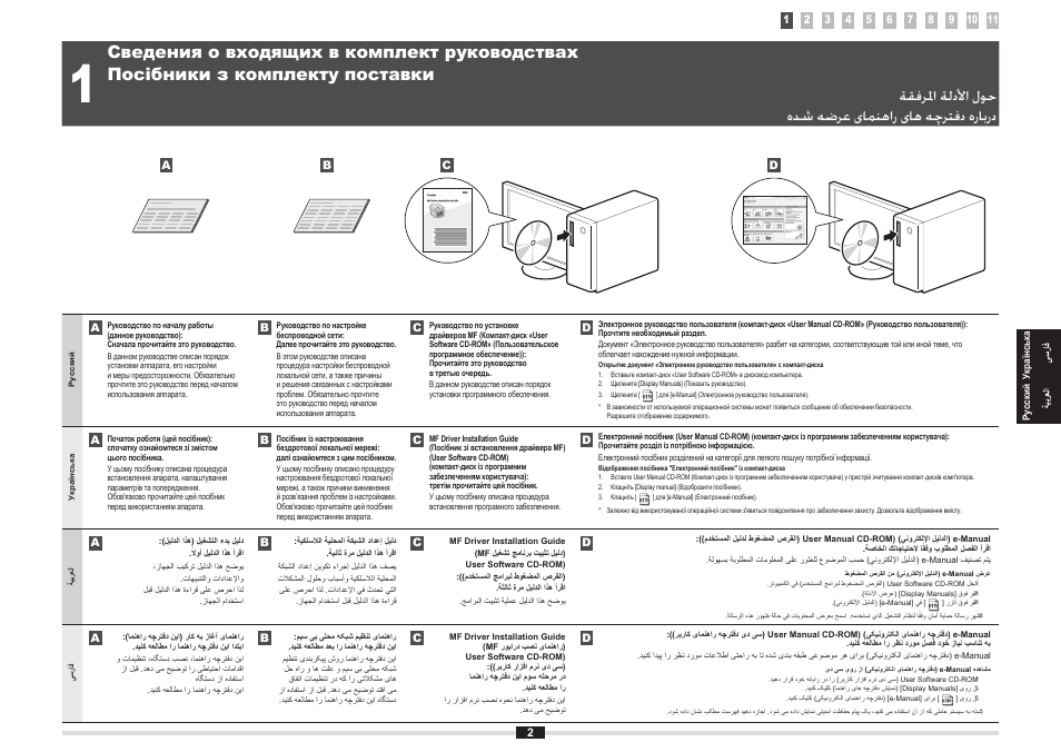 Сведения о входящих в комплект руководствах, Посібники з комплекту поставки, حول الأدلة المرفقة | درباره دفترچه های راهنمای عرضه شده | Canon i-SENSYS MF5980dw User Manual | Page 57 / 288