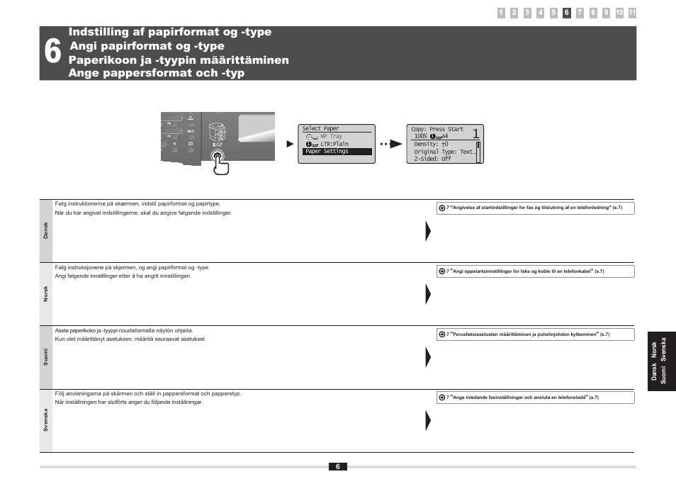 Indstilling af papirformat og -type, Angi papirformat og -type, Paperikoon ja -tyypin määrittäminen | Ange pappersformat och -typ | Canon i-SENSYS MF5980dw User Manual | Page 93 / 288