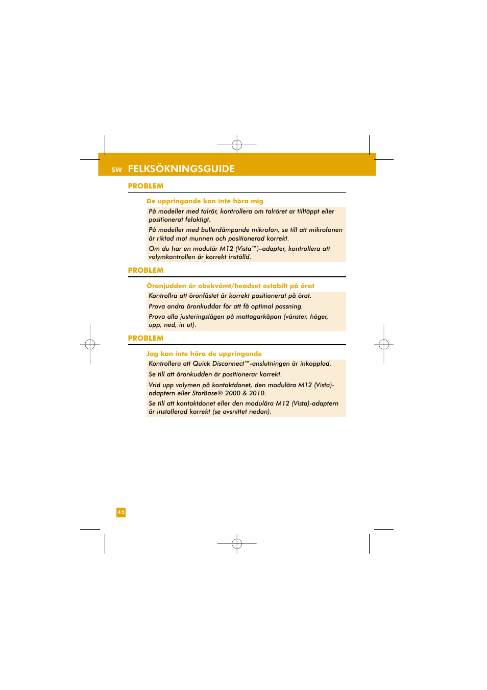 Felksökningsguide | Plantronics TriStar User Manual | Page 11 / 50