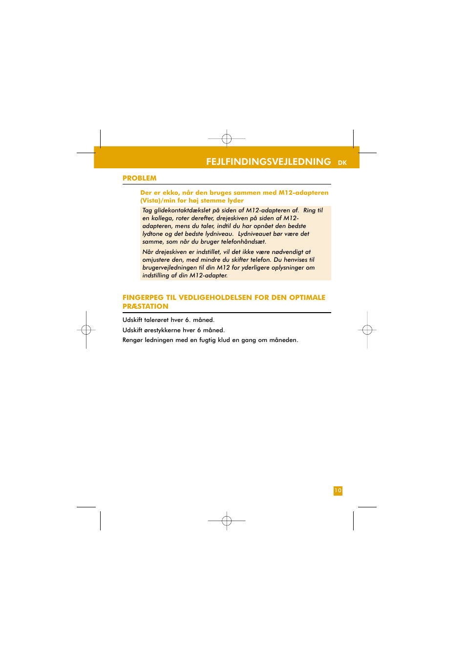 Fejlfindingsvejledning | Plantronics TriStar User Manual | Page 20 / 50