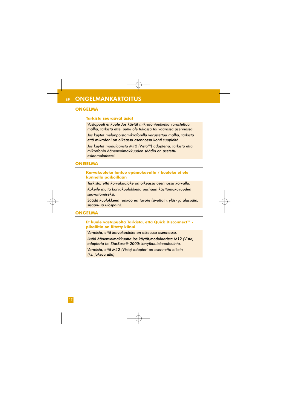 Ongelmankartoitus | Plantronics TriStar User Manual | Page 33 / 50