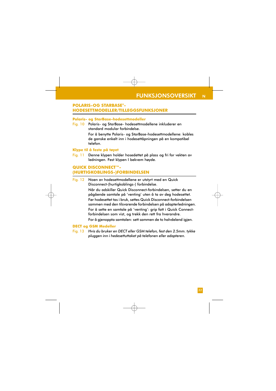 Funksjonsoversikt | Plantronics TriStar User Manual | Page 38 / 50