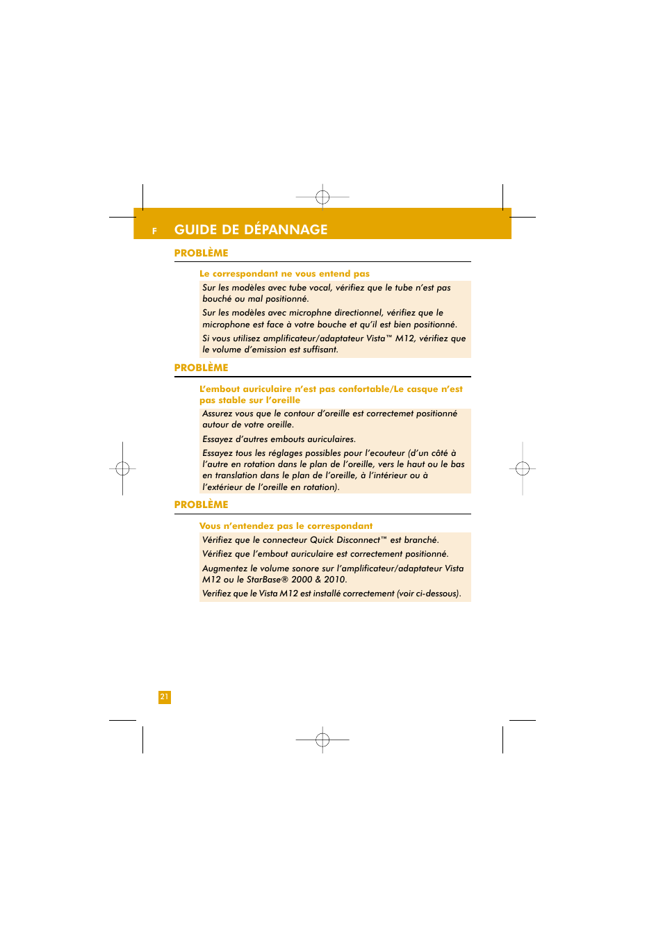 Guide de dépannage | Plantronics TriStar User Manual | Page 41 / 50