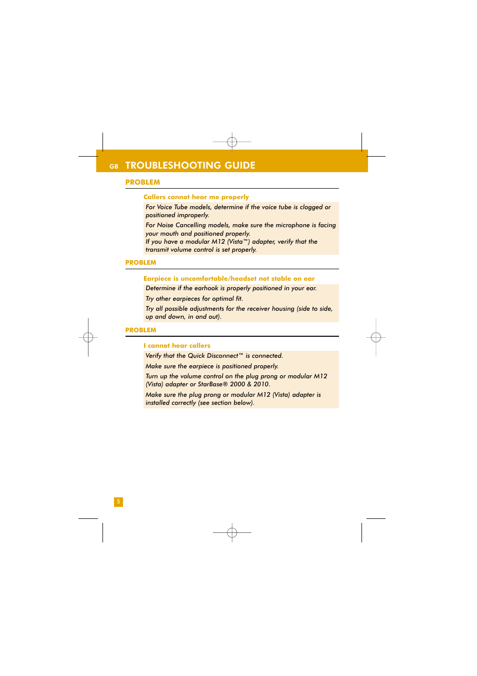 Troubleshooting guide | Plantronics TriStar User Manual | Page 9 / 50