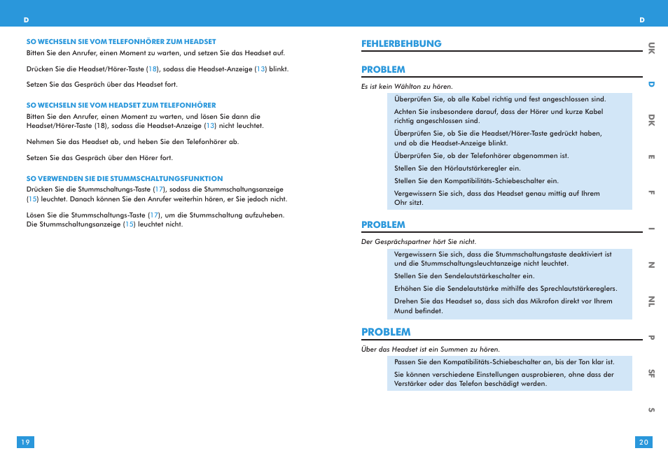 Problem | Plantronics S12 User Manual | Page 10 / 47