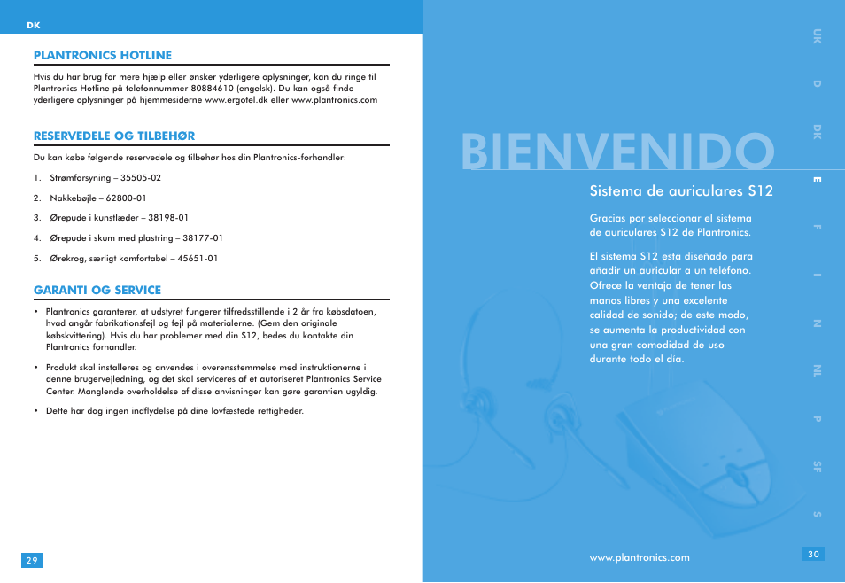 Bienvenido, Sistema de auriculares s12 | Plantronics S12 User Manual | Page 15 / 47