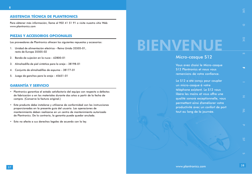 Bienvenue, Micro-casque s12 | Plantronics S12 User Manual | Page 19 / 47