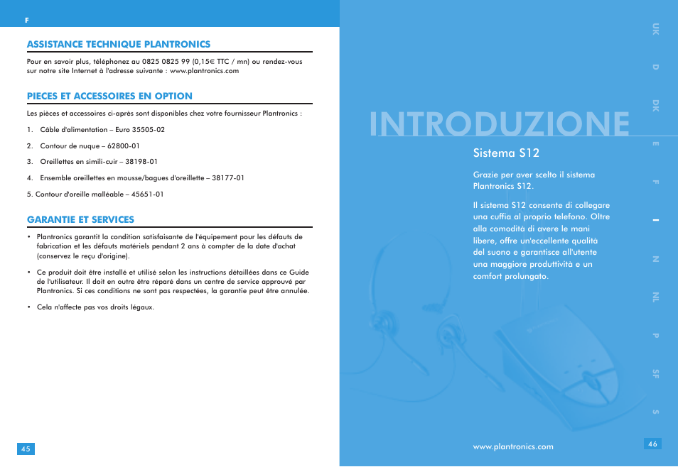 Introduzione, Sistema s12 | Plantronics S12 User Manual | Page 23 / 47