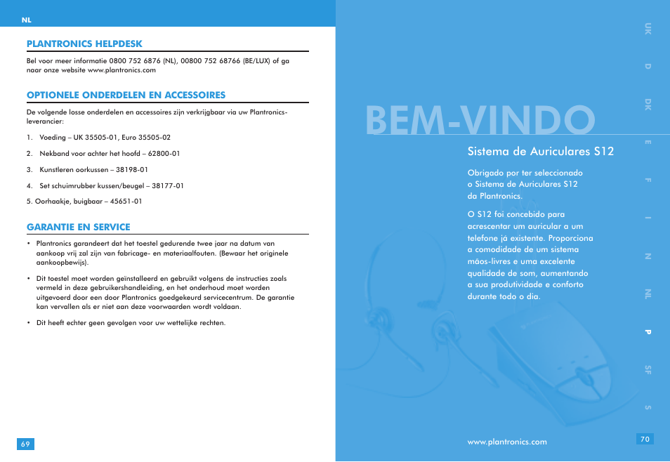 Bem-vindo, Sistema de auriculares s12 | Plantronics S12 User Manual | Page 35 / 47