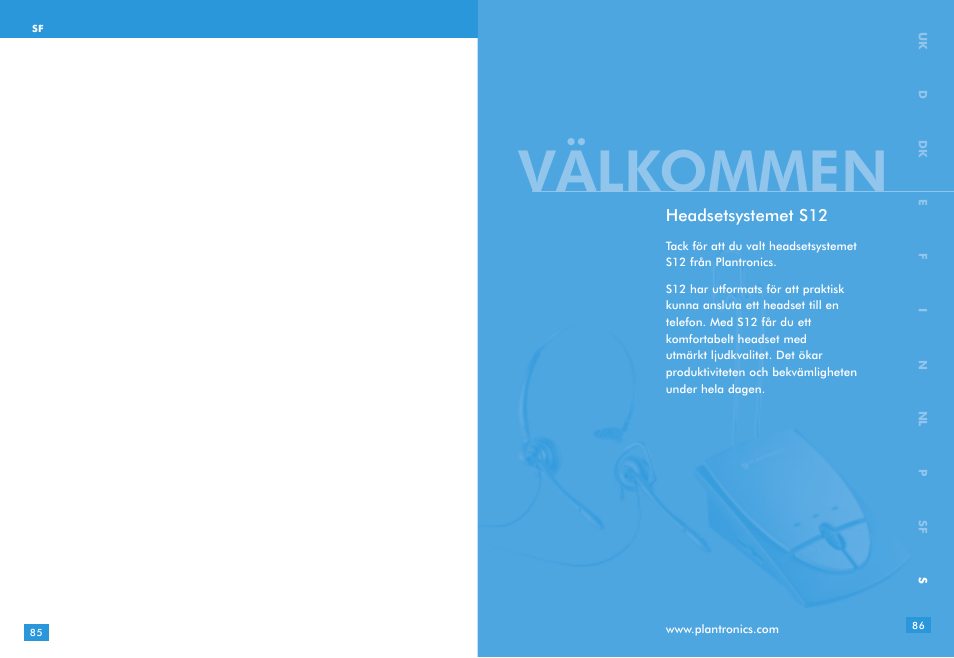 Välkommen | Plantronics S12 User Manual | Page 43 / 47