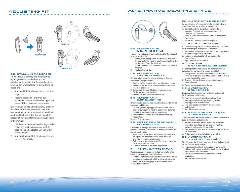 Adjusting fit, Alternative wearing style | Plantronics Discovery 645 User Manual | Page 19 / 32