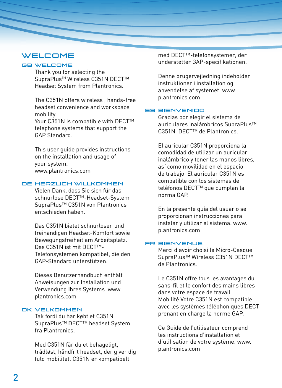 Plantronics SupraPlus Wireless User Manual | Page 2 / 60