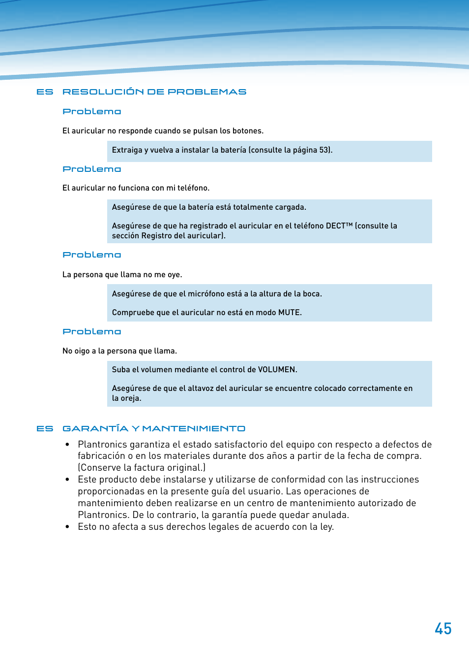 Plantronics SupraPlus Wireless User Manual | Page 45 / 60