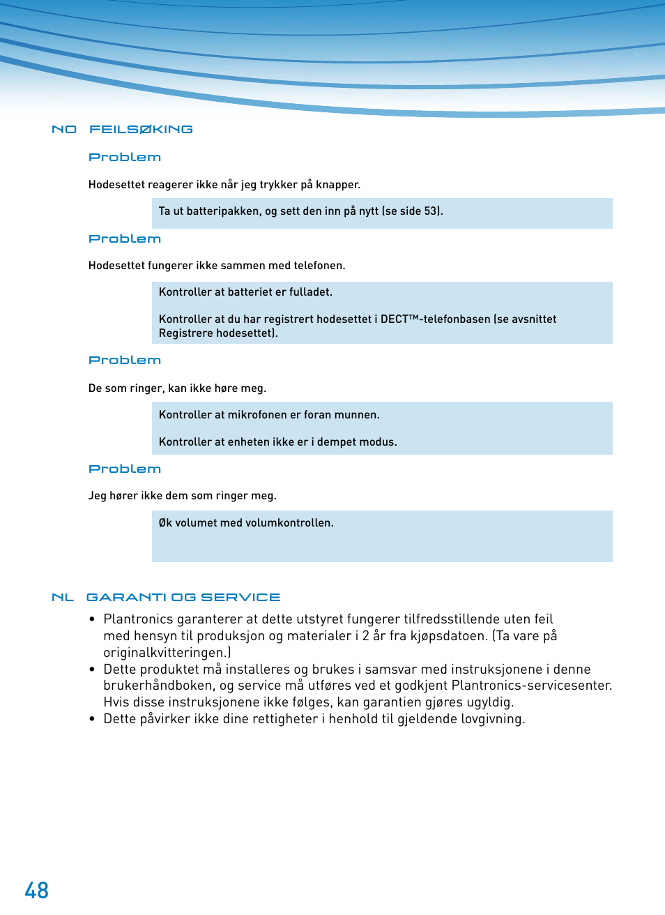 Plantronics SupraPlus Wireless User Manual | Page 48 / 60