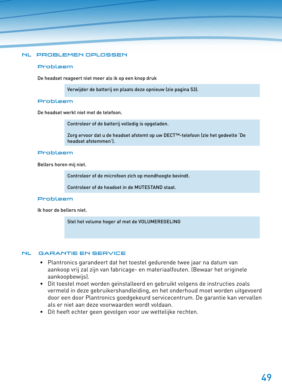 Plantronics SupraPlus Wireless User Manual | Page 49 / 60