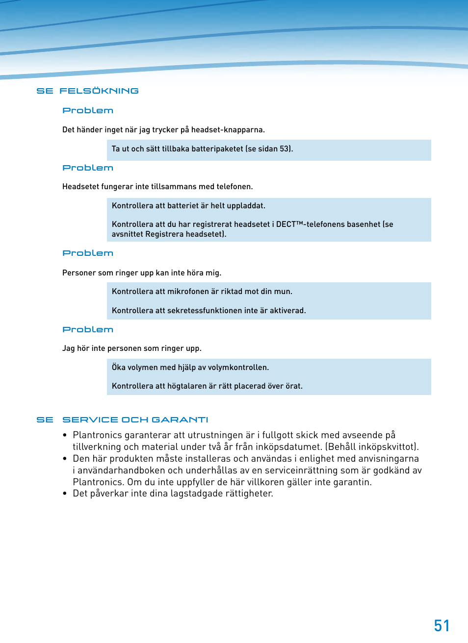Plantronics SupraPlus Wireless User Manual | Page 51 / 60