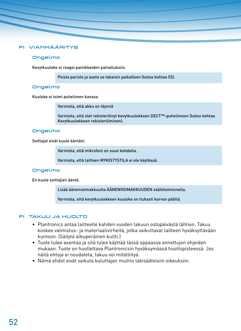 Plantronics SupraPlus Wireless User Manual | Page 52 / 60