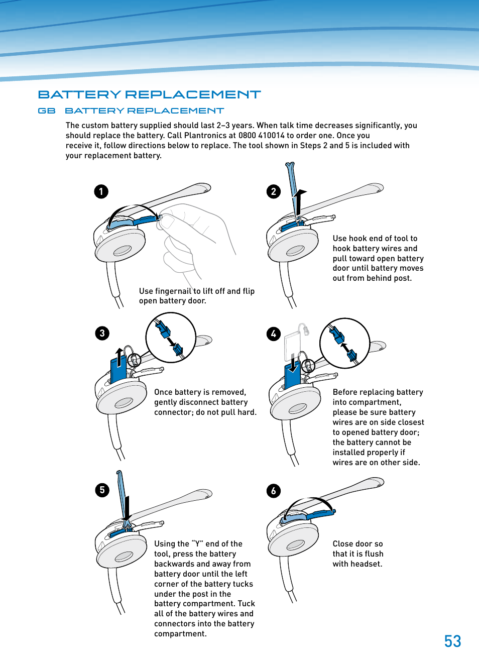 Battery replacement | Plantronics SupraPlus Wireless User Manual | Page 53 / 60