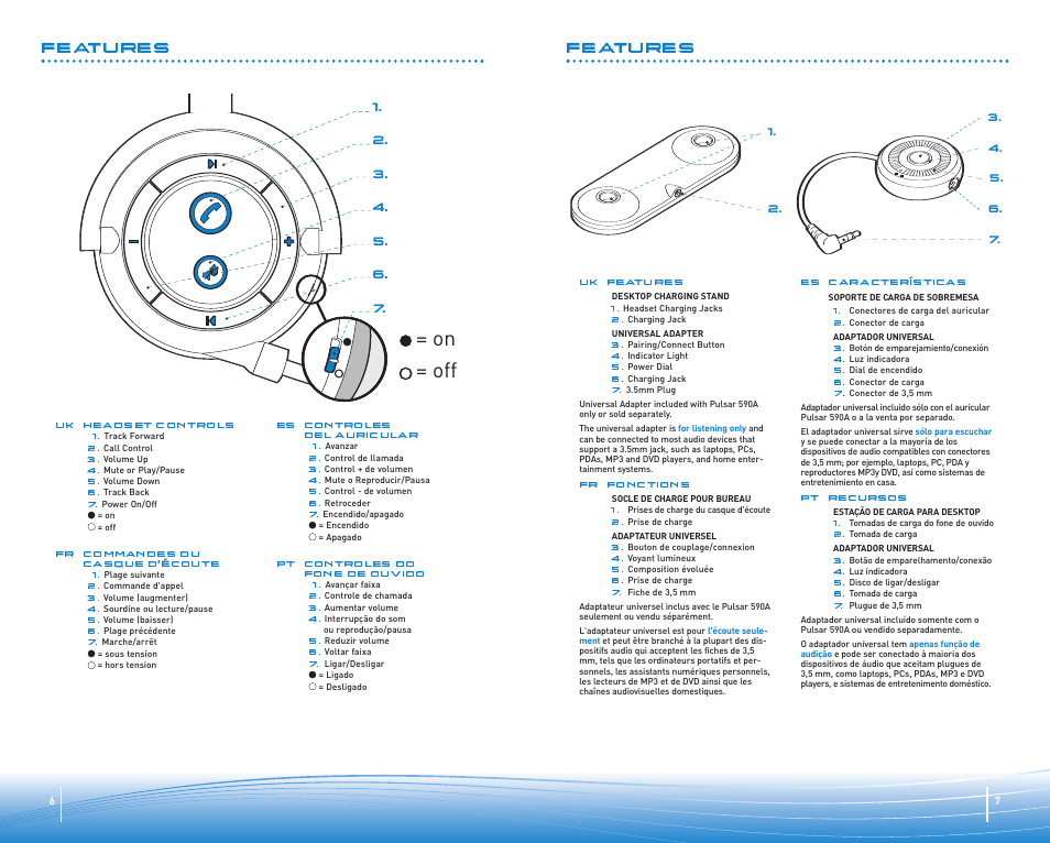 On = off, Features | Plantronics Micro-casque Bluetooth Pulsar 590A de Plantronics User Manual | Page 4 / 14