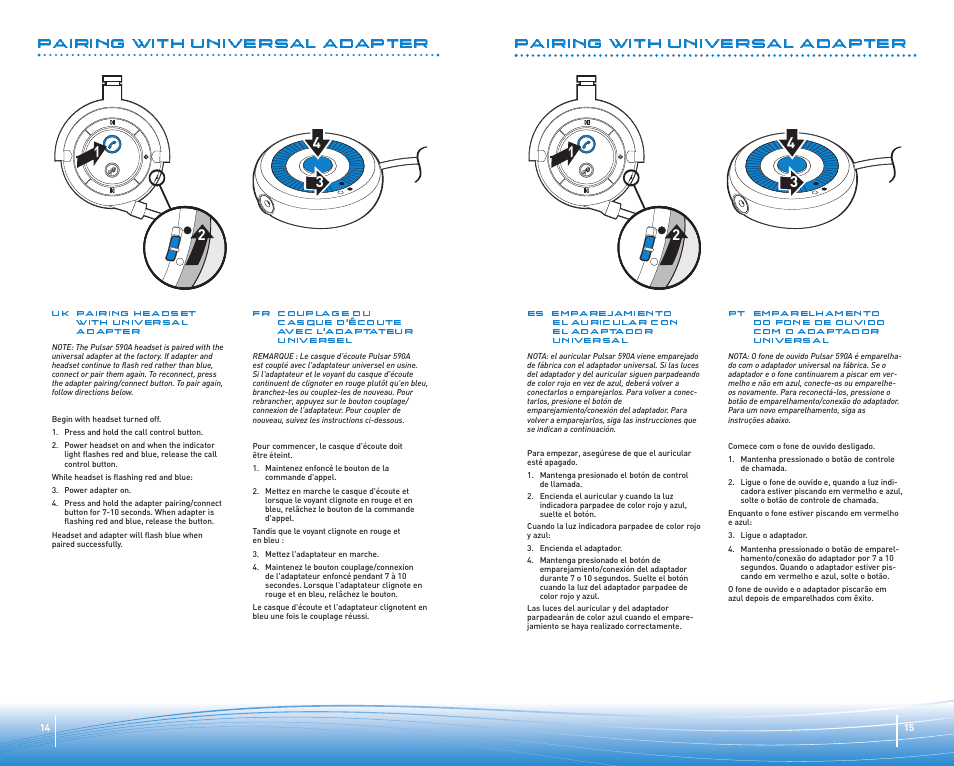 Pairing with universal adapter | Plantronics Micro-casque Bluetooth Pulsar 590A de Plantronics User Manual | Page 8 / 14