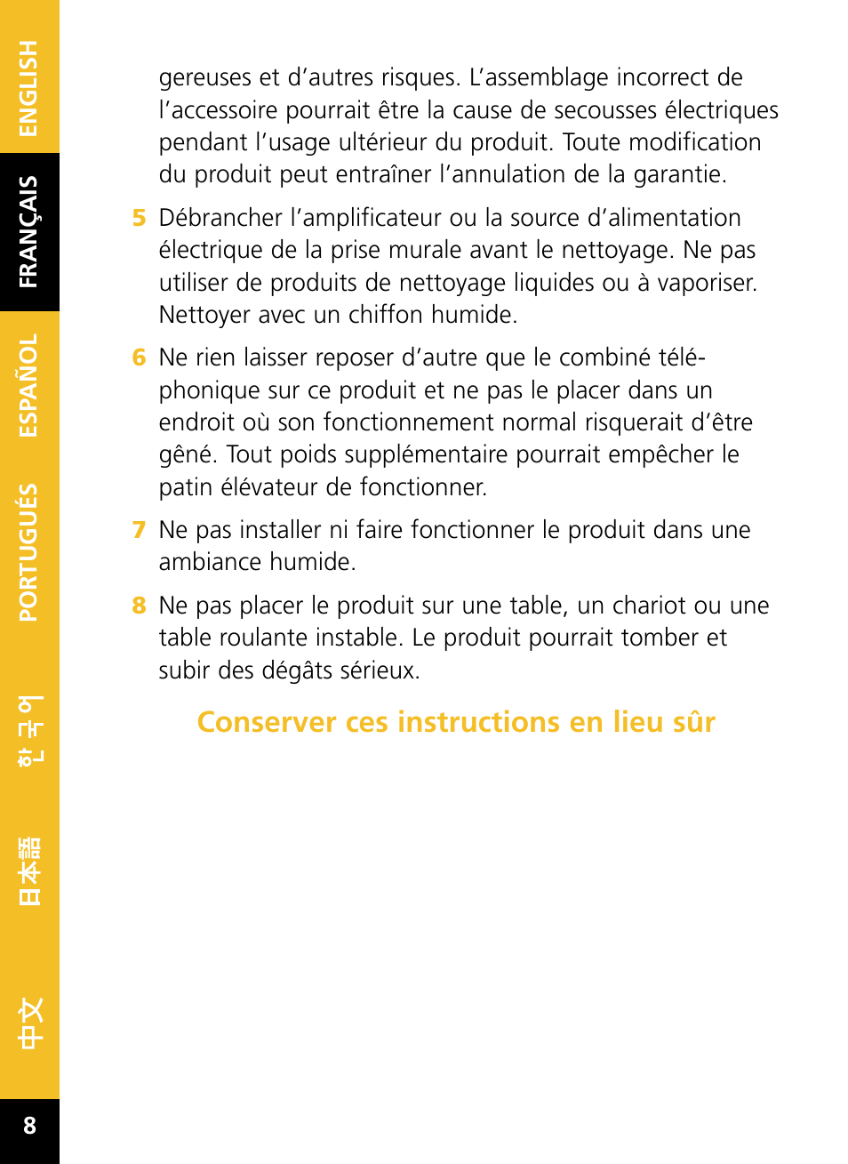 Conserver ces instructions en lieu sыr | Plantronics HL10 User Manual | Page 10 / 52