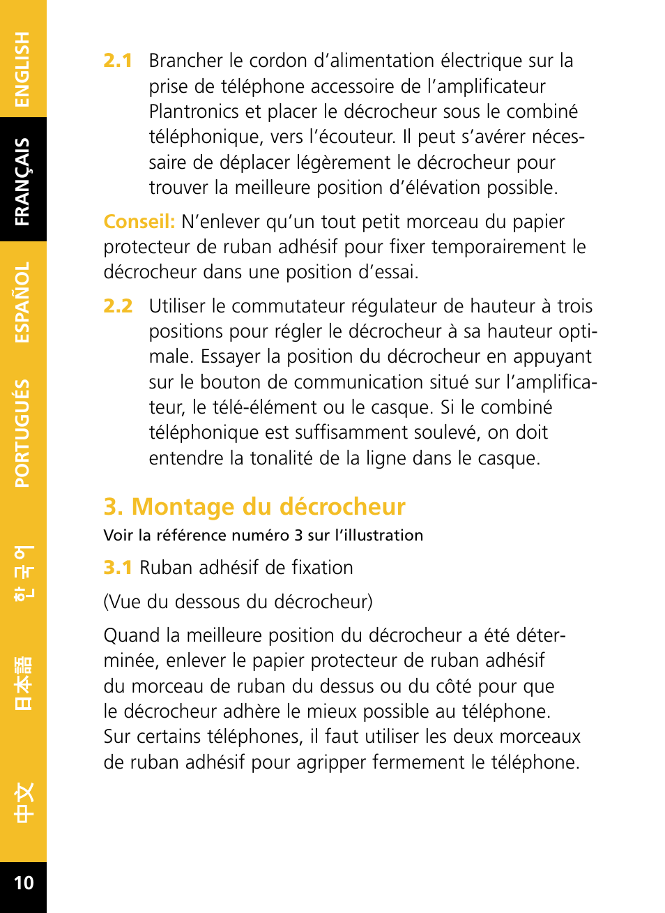 Montage du décrocheur | Plantronics HL10 User Manual | Page 12 / 52