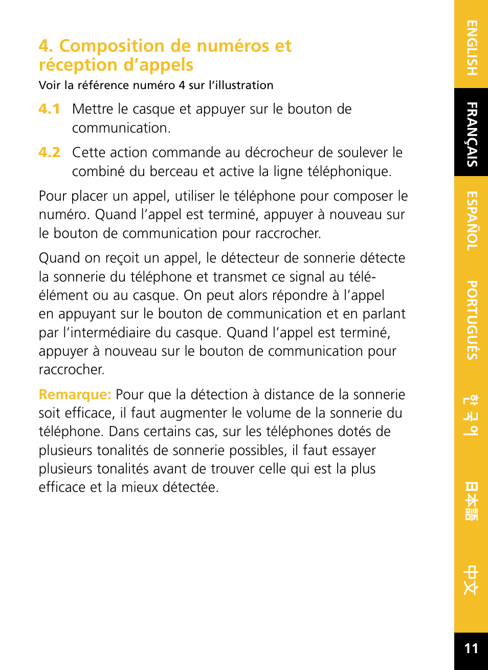 Composition de numéros et réception d’appels | Plantronics HL10 User Manual | Page 13 / 52