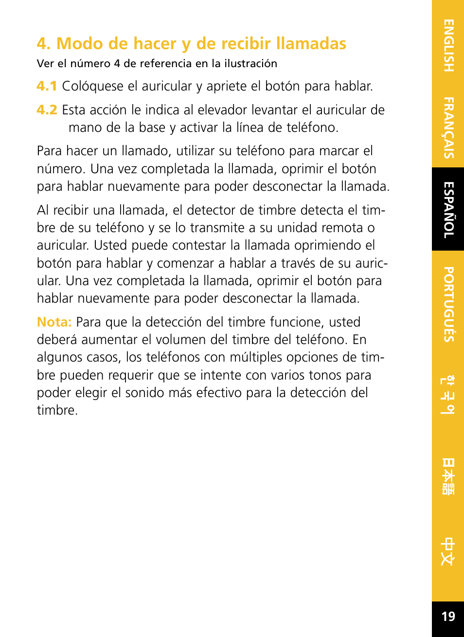 Modo de hacer y de recibir llamadas | Plantronics HL10 User Manual | Page 21 / 52