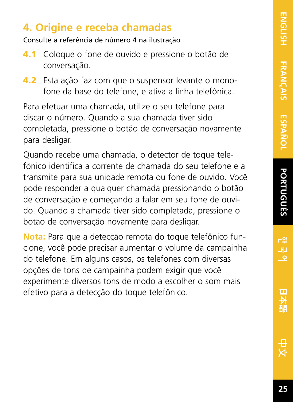 Origine e receba chamadas | Plantronics HL10 User Manual | Page 31 / 52