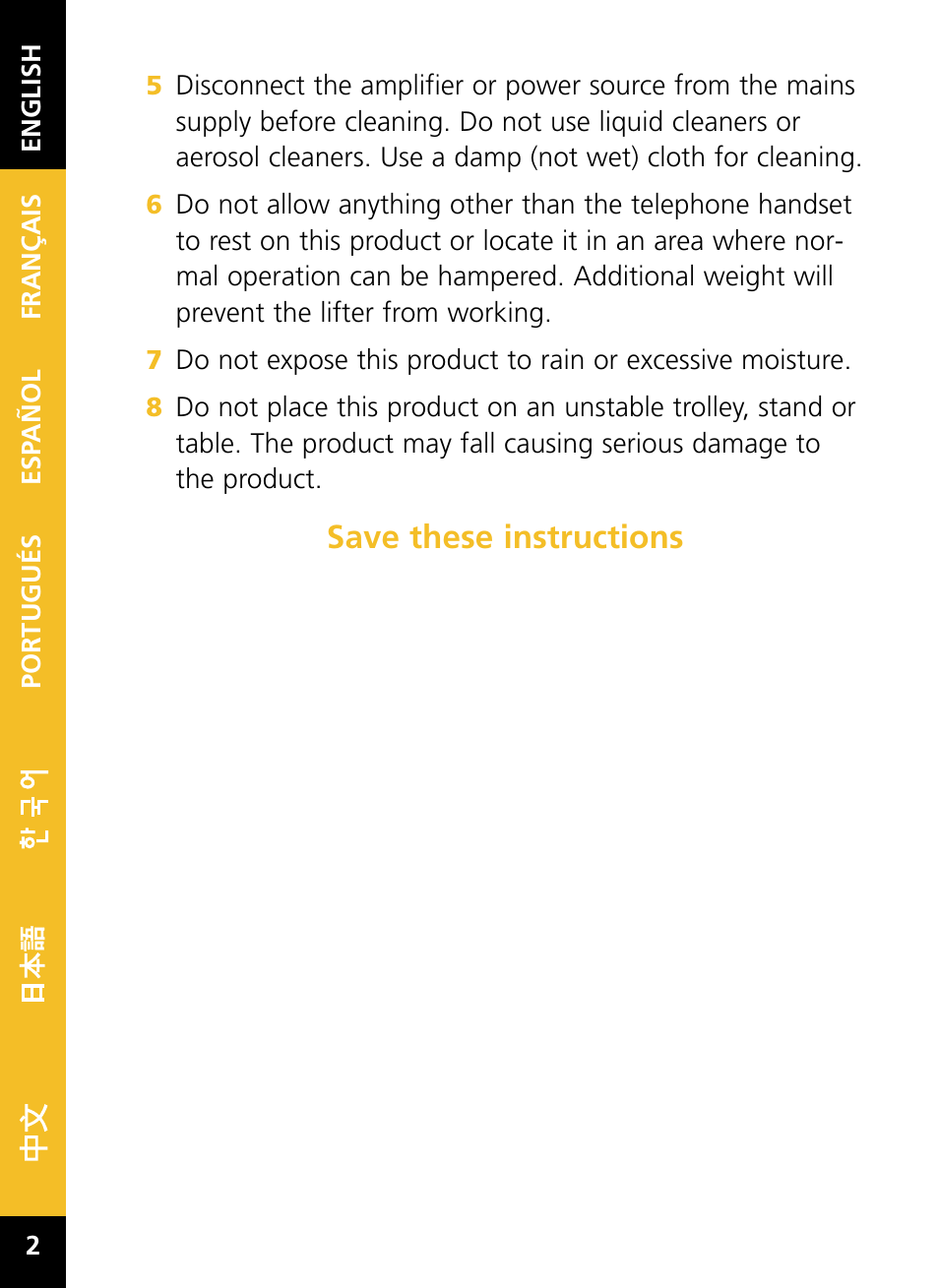 Save these instructions | Plantronics HL10 User Manual | Page 4 / 52